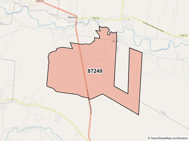 Mapa del código postal 87249, Güémez, Tamaulipas