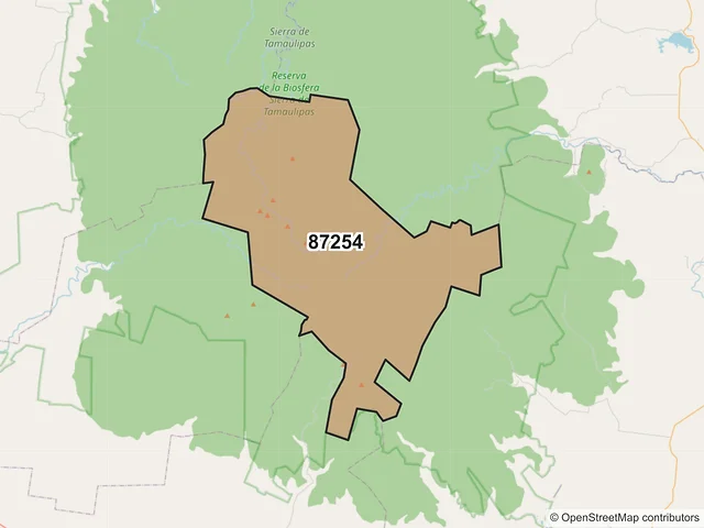 Mapa del código postal 87254, Casas, Tamaulipas