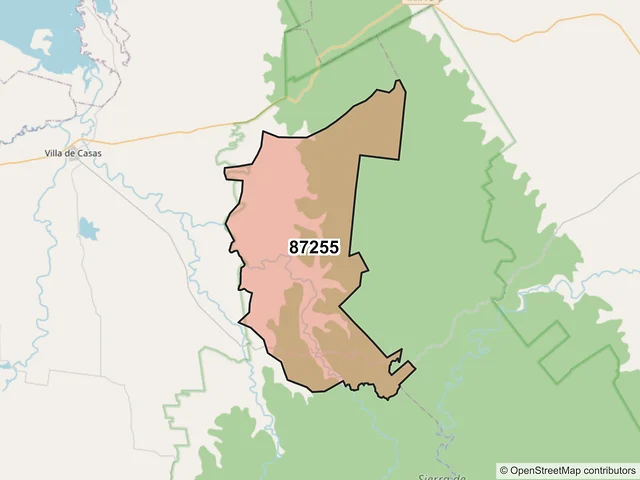 Mapa del código postal 87255, Casas, Tamaulipas