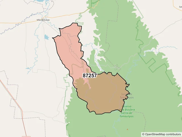 Mapa del código postal 87257, Casas, Tamaulipas