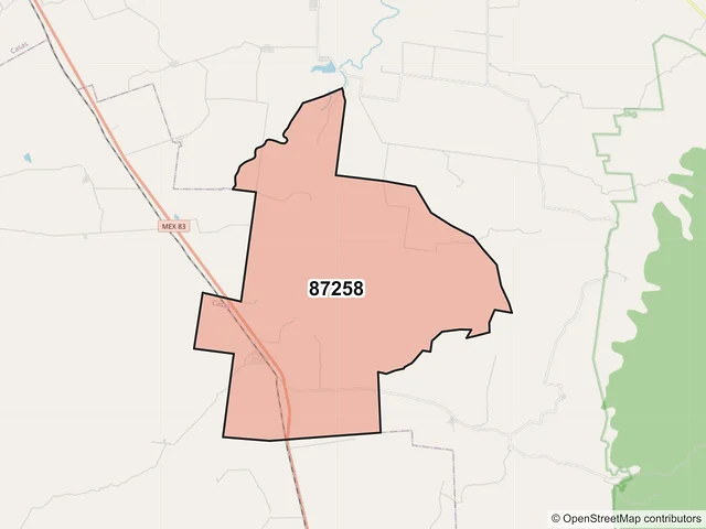 Mapa del código postal 87258, Casas, Tamaulipas