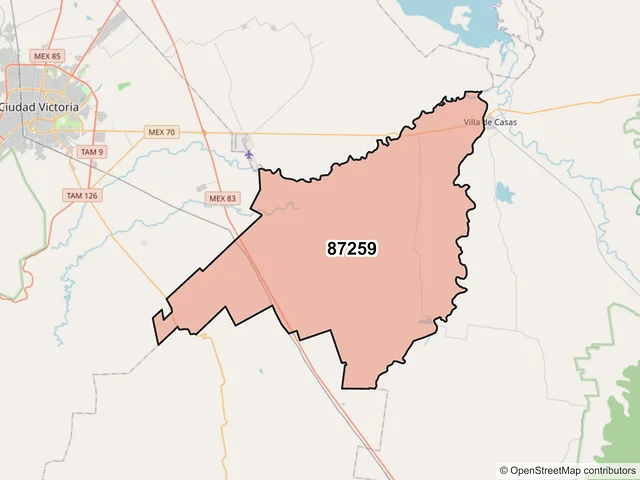 Mapa del código postal 87259, Casas, Tamaulipas