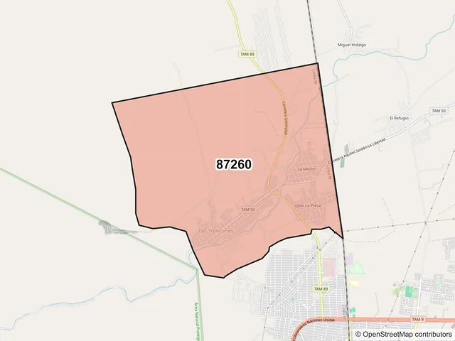Mapa del código postal 87260, Victoria, Tamaulipas