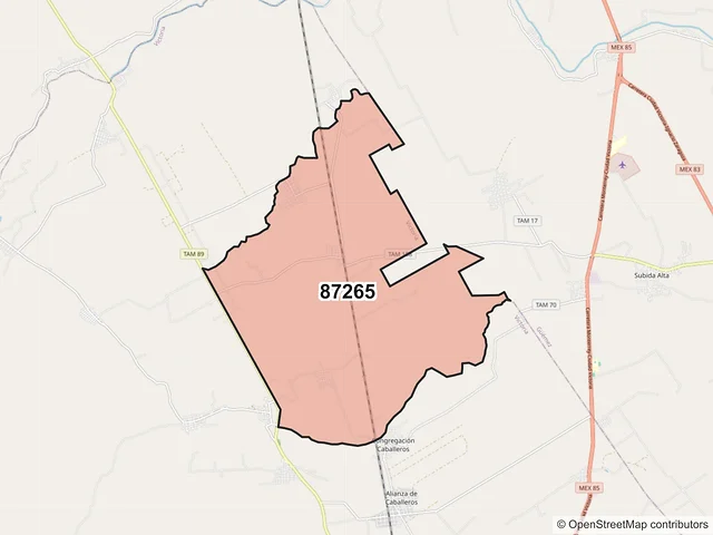Mapa del código postal 87265, Victoria, Tamaulipas