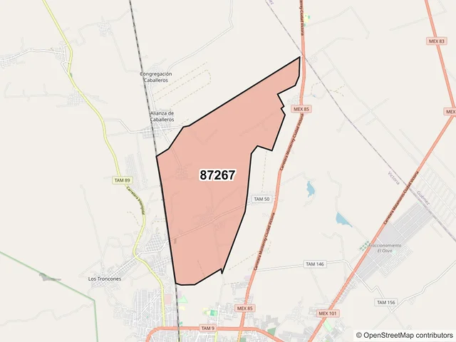 Mapa del código postal 87267, Victoria, Tamaulipas