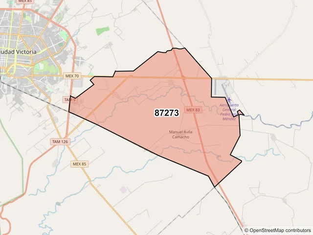 Mapa del código postal 87273, Victoria, Tamaulipas