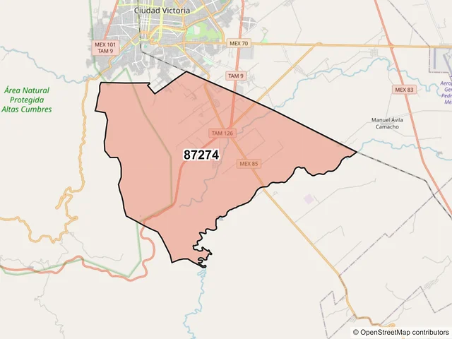 Mapa del código postal 87274, Victoria, Tamaulipas