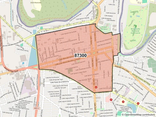Mapa del código postal 87300, Matamoros, Tamaulipas