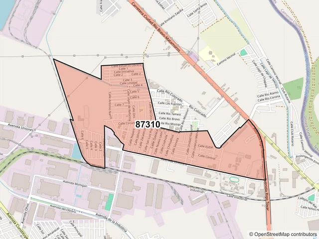 Mapa del código postal 87310, Matamoros, Tamaulipas