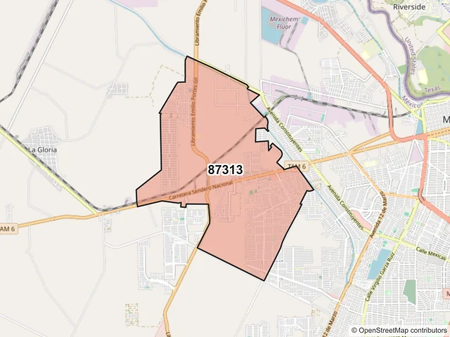 Mapa del código postal 87313, Matamoros, Tamaulipas