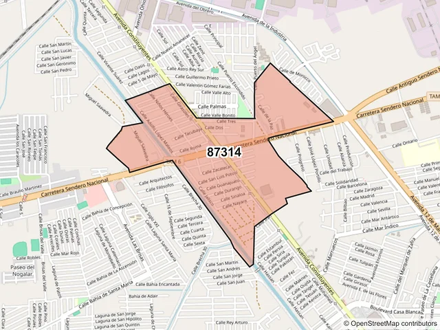 Mapa del código postal 87314, Matamoros, Tamaulipas