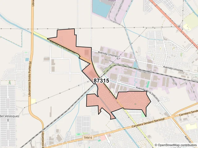 Mapa del código postal 87315, Matamoros, Tamaulipas