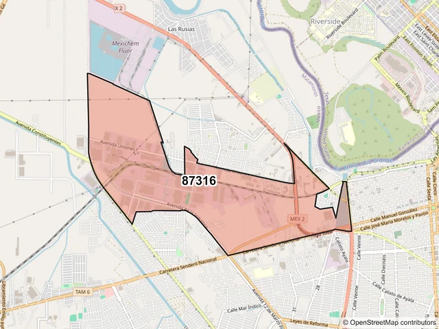 Mapa del código postal 87316, Matamoros, Tamaulipas