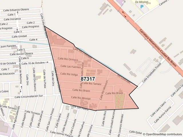 Mapa del código postal 87317, Matamoros, Tamaulipas