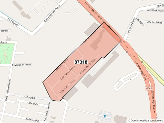 Mapa del código postal 87318, Matamoros, Tamaulipas