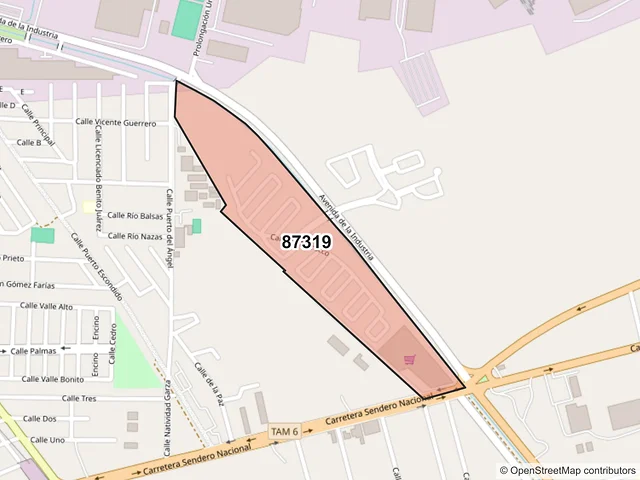 Mapa del código postal 87319, Matamoros, Tamaulipas
