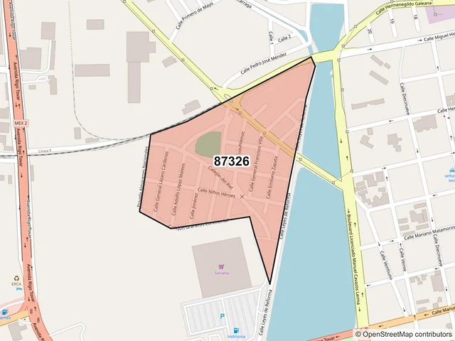 Mapa del código postal 87326, Matamoros, Tamaulipas
