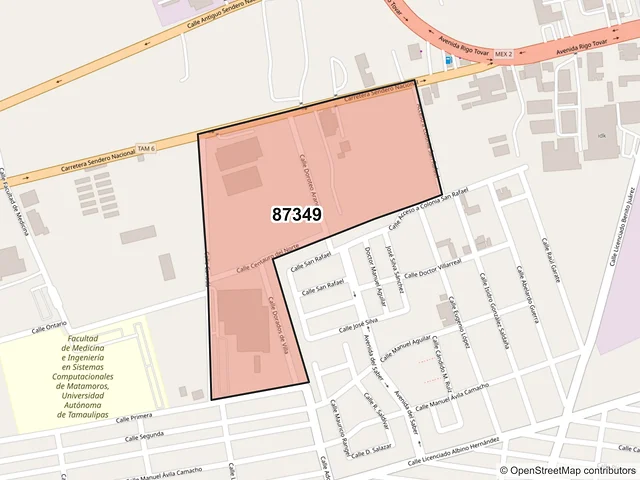 Mapa del código postal 87349, Matamoros, Tamaulipas