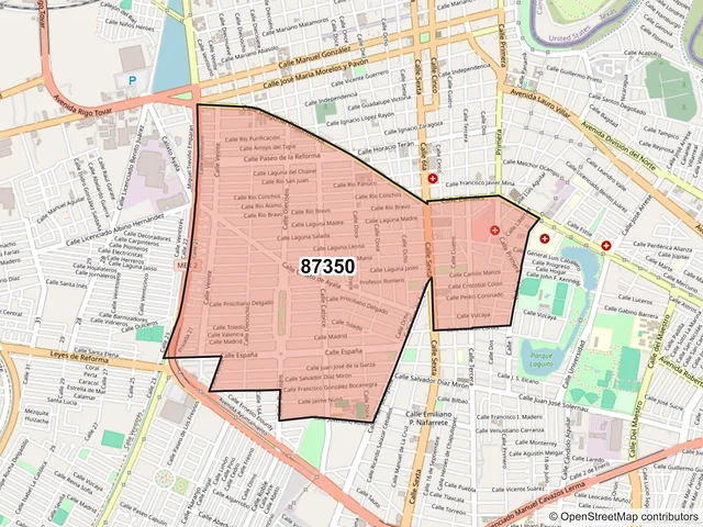 Mapa del código postal 87350, Matamoros, Tamaulipas