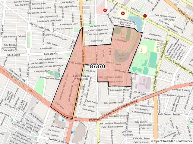 Mapa del código postal 87370, Matamoros, Tamaulipas