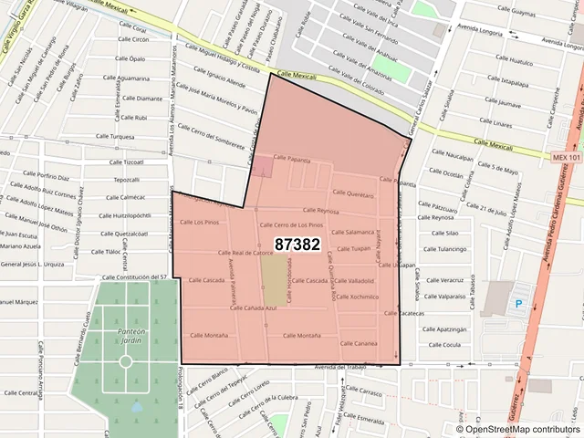 Mapa del código postal 87382, Matamoros, Tamaulipas