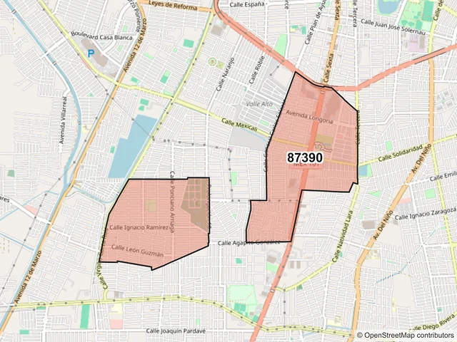 Mapa del código postal 87390, Matamoros, Tamaulipas