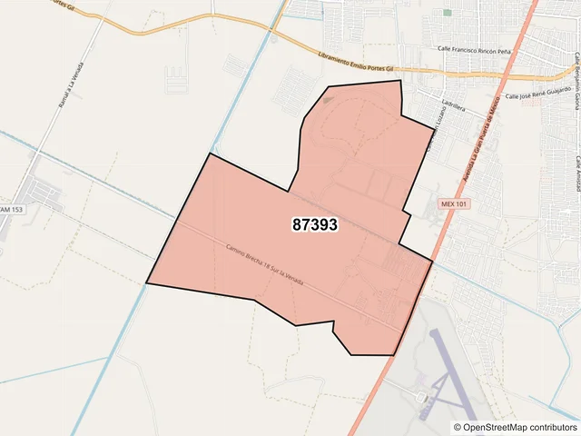 Mapa del código postal 87393, Matamoros, Tamaulipas