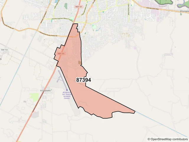 Mapa del código postal 87394, Matamoros, Tamaulipas