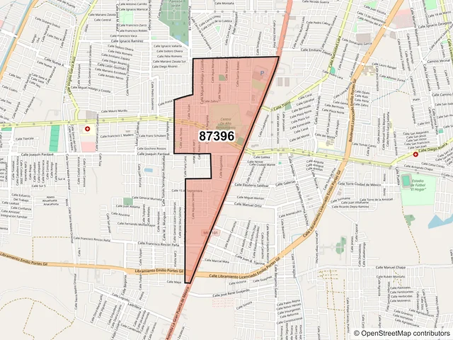 Mapa del código postal 87396, Matamoros, Tamaulipas