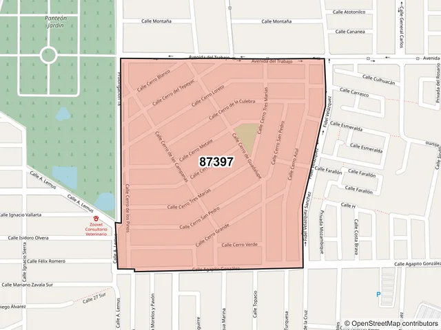 Mapa del código postal 87397, Matamoros, Tamaulipas