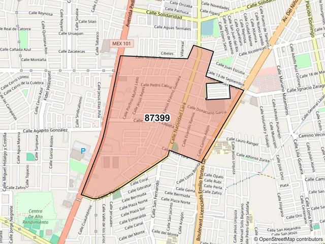 Mapa del código postal 87399, Matamoros, Tamaulipas