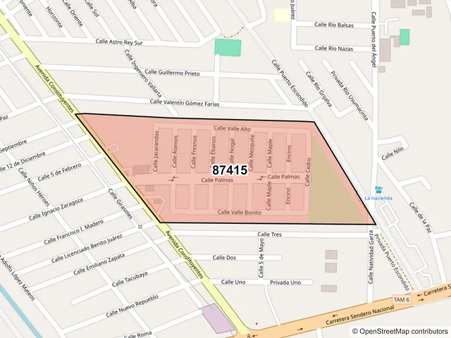 Mapa del código postal 87415, Matamoros, Tamaulipas