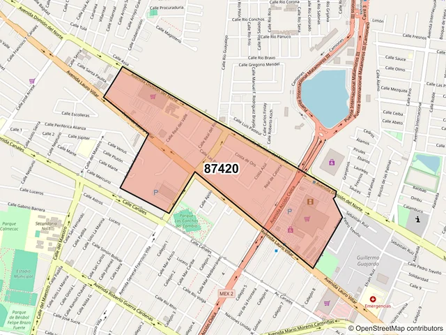Mapa del código postal 87420, Matamoros, Tamaulipas