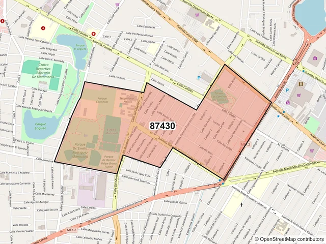 Mapa del código postal 87430, Matamoros, Tamaulipas
