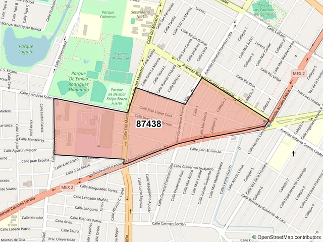 Mapa del código postal 87438, Matamoros, Tamaulipas