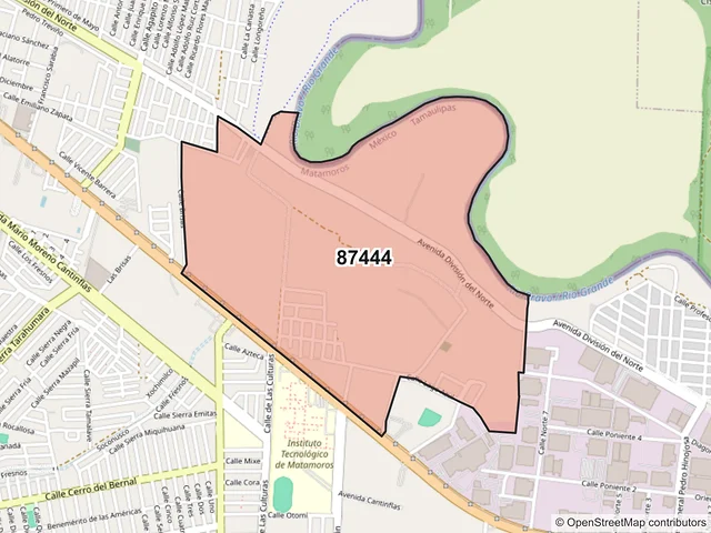 Mapa del código postal 87444, Matamoros, Tamaulipas