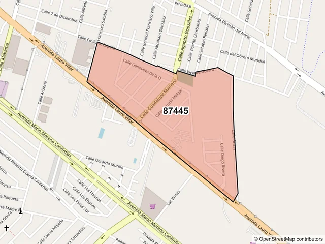 Mapa del código postal 87445, Matamoros, Tamaulipas