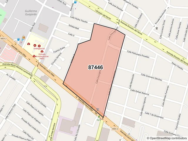 Mapa del código postal 87446, Matamoros, Tamaulipas