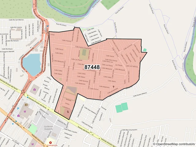 Mapa del código postal 87448, Matamoros, Tamaulipas