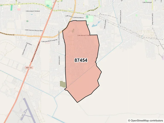 Mapa del código postal 87454, Matamoros, Tamaulipas
