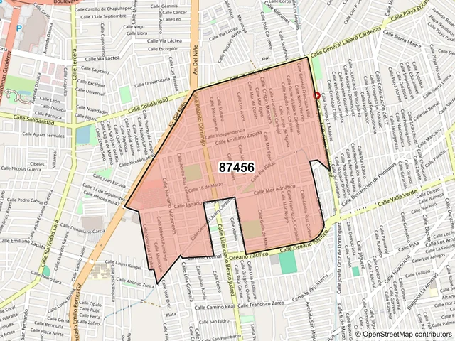 Mapa del código postal 87456, Matamoros, Tamaulipas