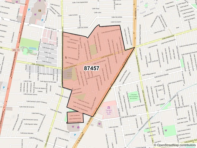 Mapa del código postal 87457, Matamoros, Tamaulipas
