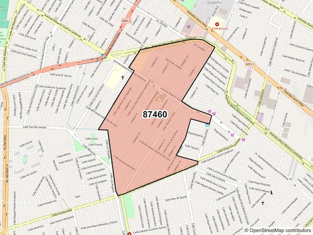 Mapa del código postal 87460, Matamoros, Tamaulipas