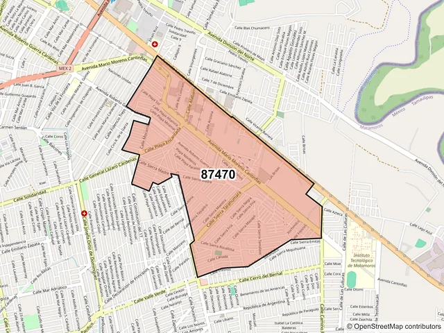 Mapa del código postal 87470, Matamoros, Tamaulipas