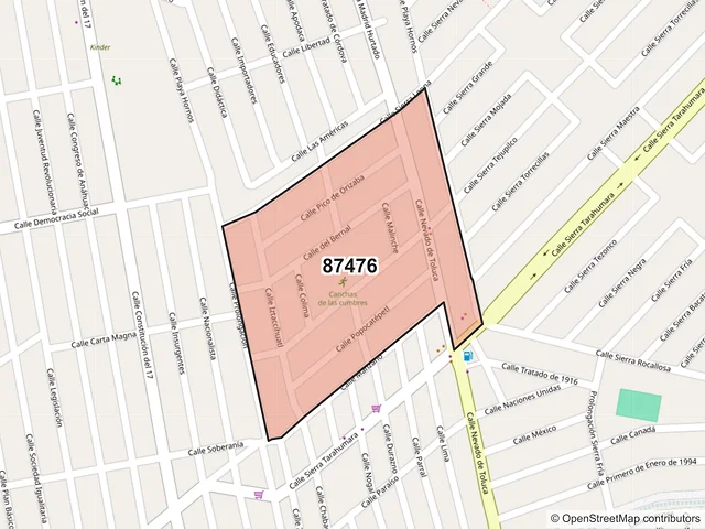 Mapa del código postal 87476, Matamoros, Tamaulipas
