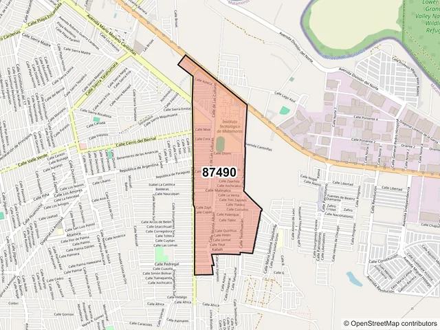 Mapa del código postal 87490, Matamoros, Tamaulipas
