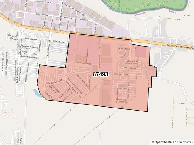 Mapa del código postal 87493, Matamoros, Tamaulipas