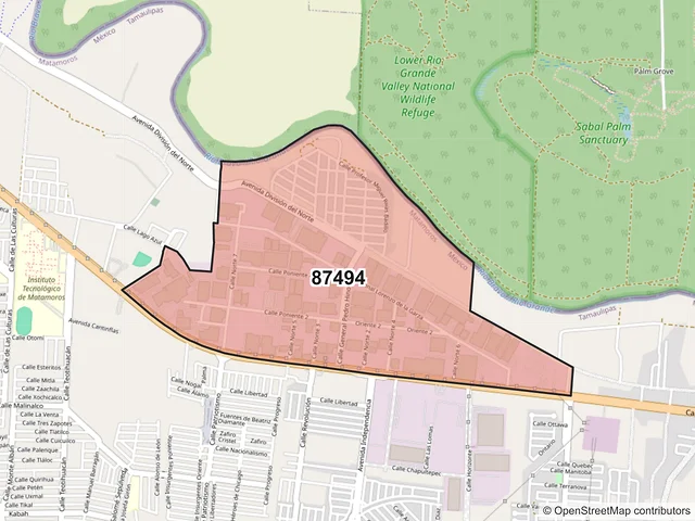 Mapa del código postal 87494, Matamoros, Tamaulipas