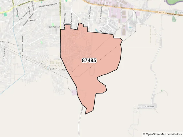 Mapa del código postal 87495, Matamoros, Tamaulipas