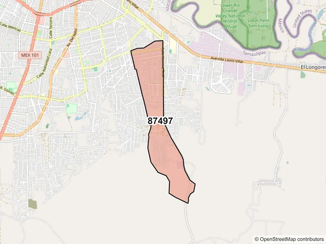 Mapa del código postal 87497, Matamoros, Tamaulipas